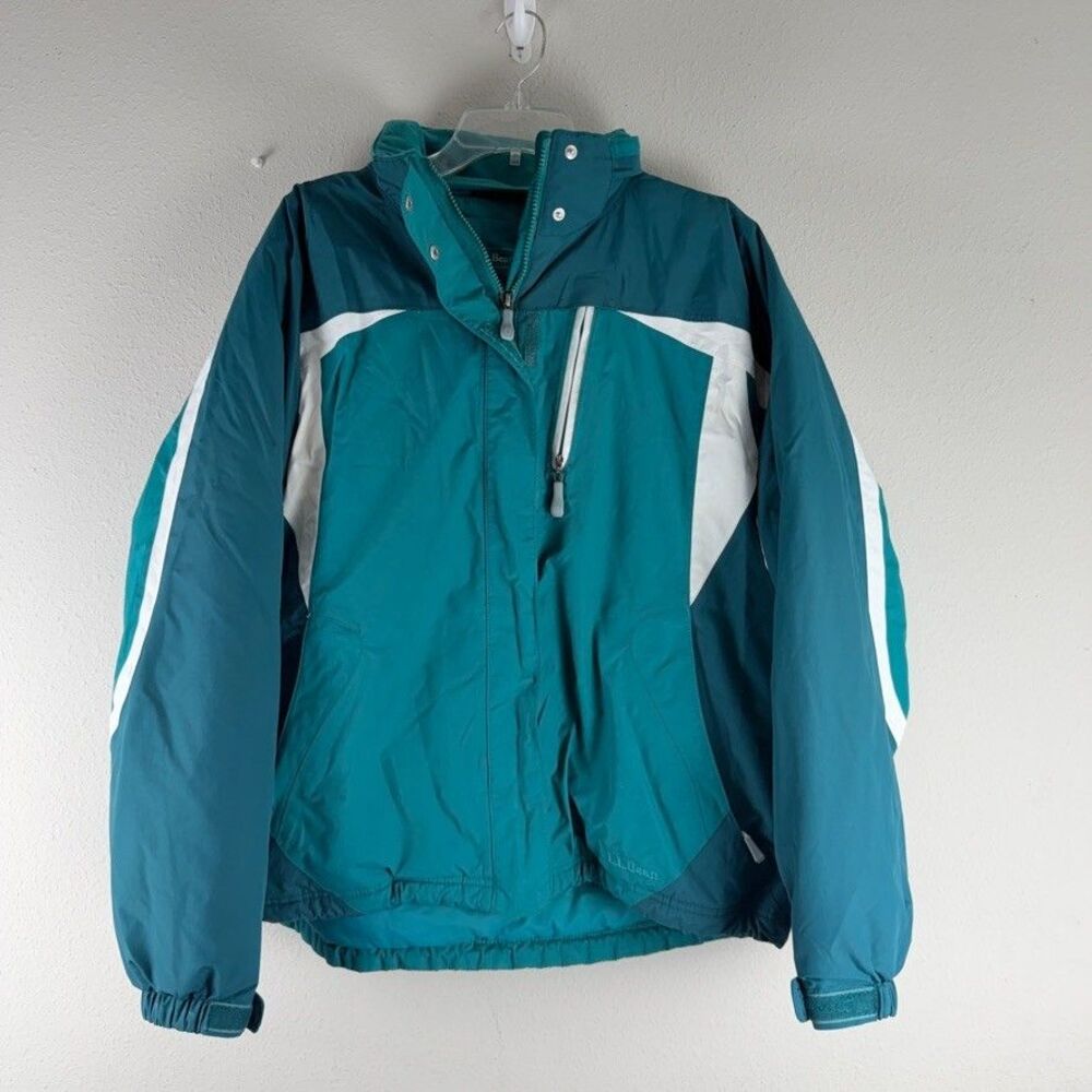 LL Bean Women's Ski Jacket Size XL Teal Green Colorblock Winter Snow Coat Retro